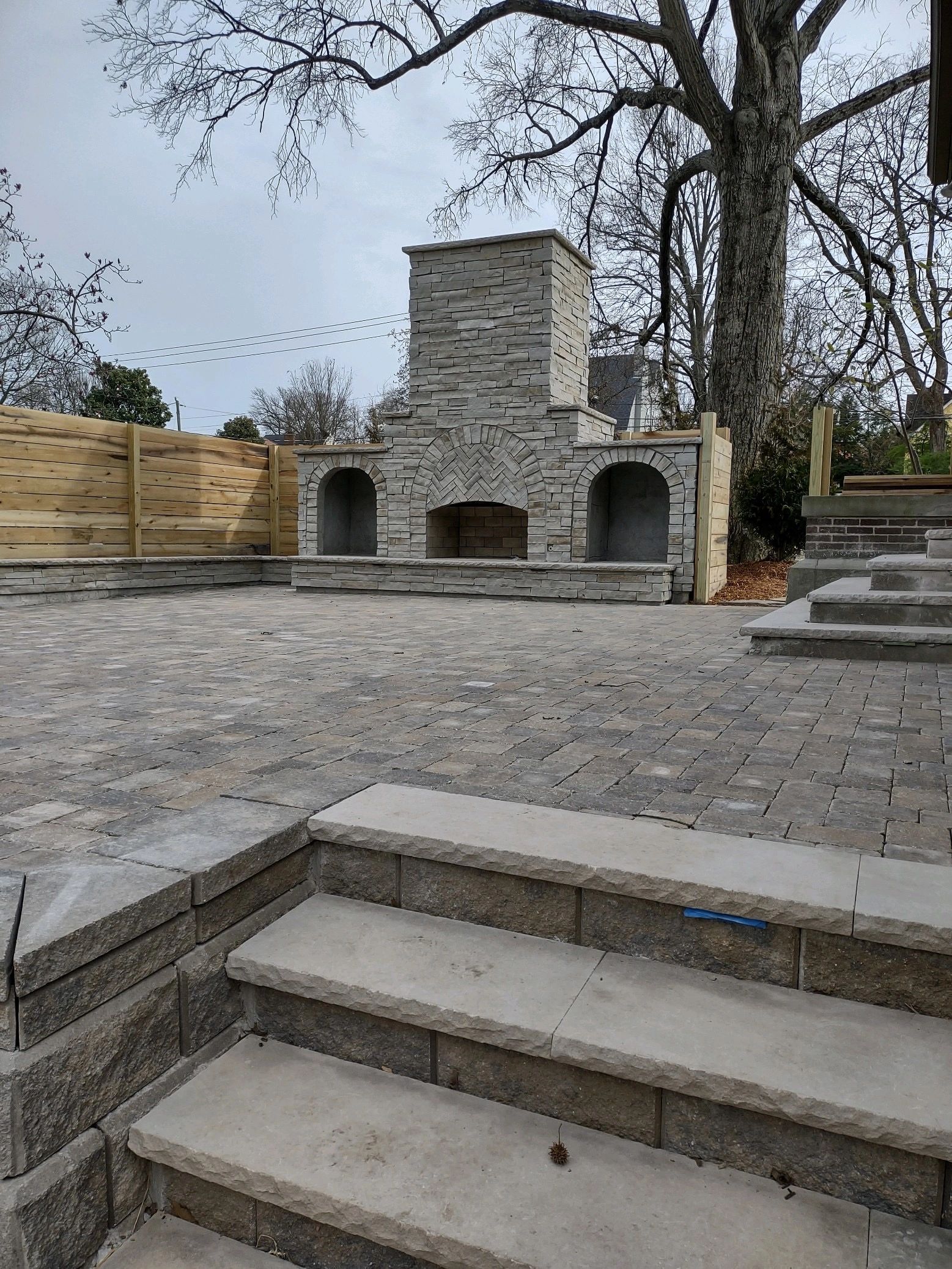Outdoor fireplace stone masonry