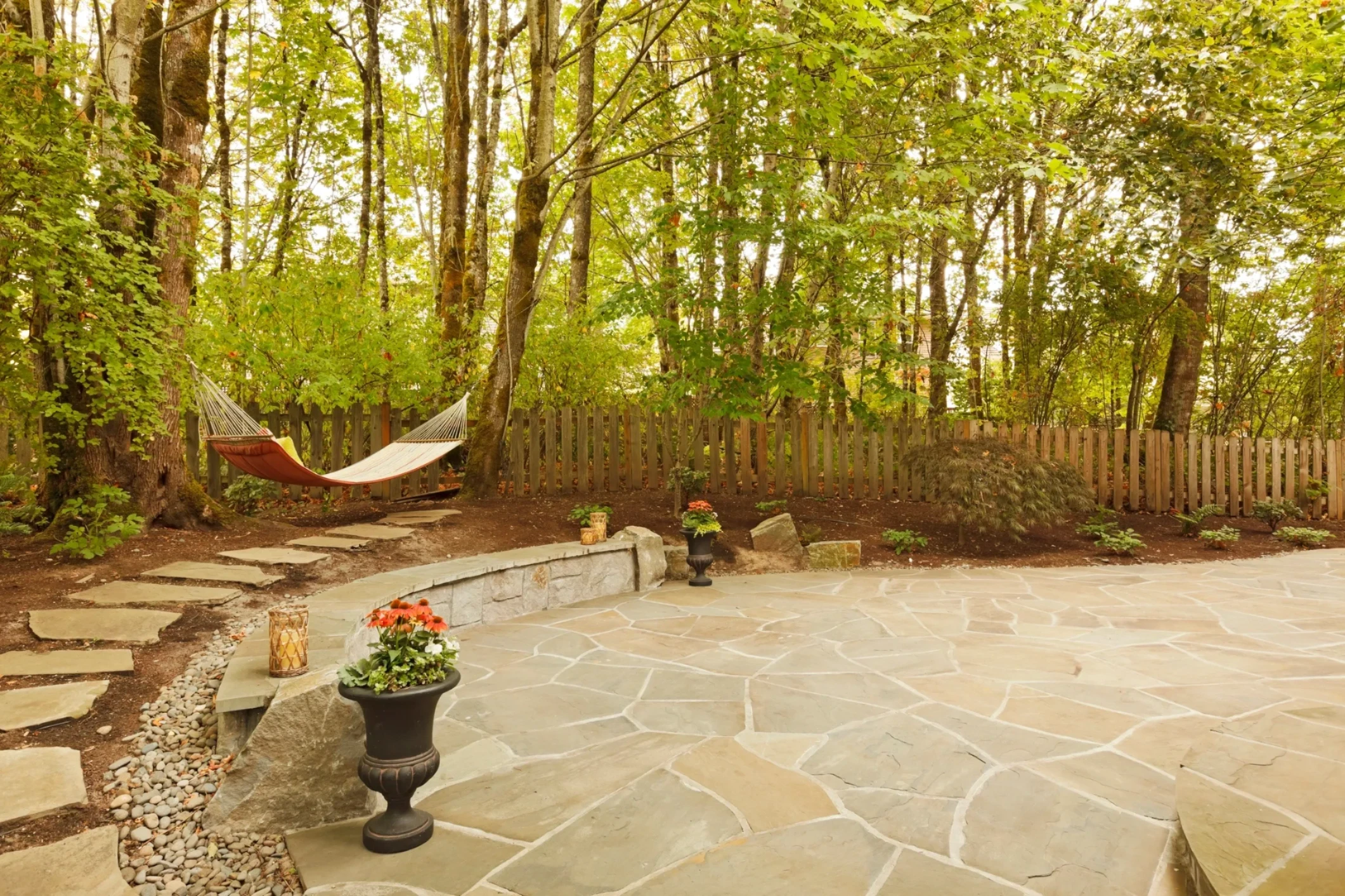 Stone patio outdoor seating area